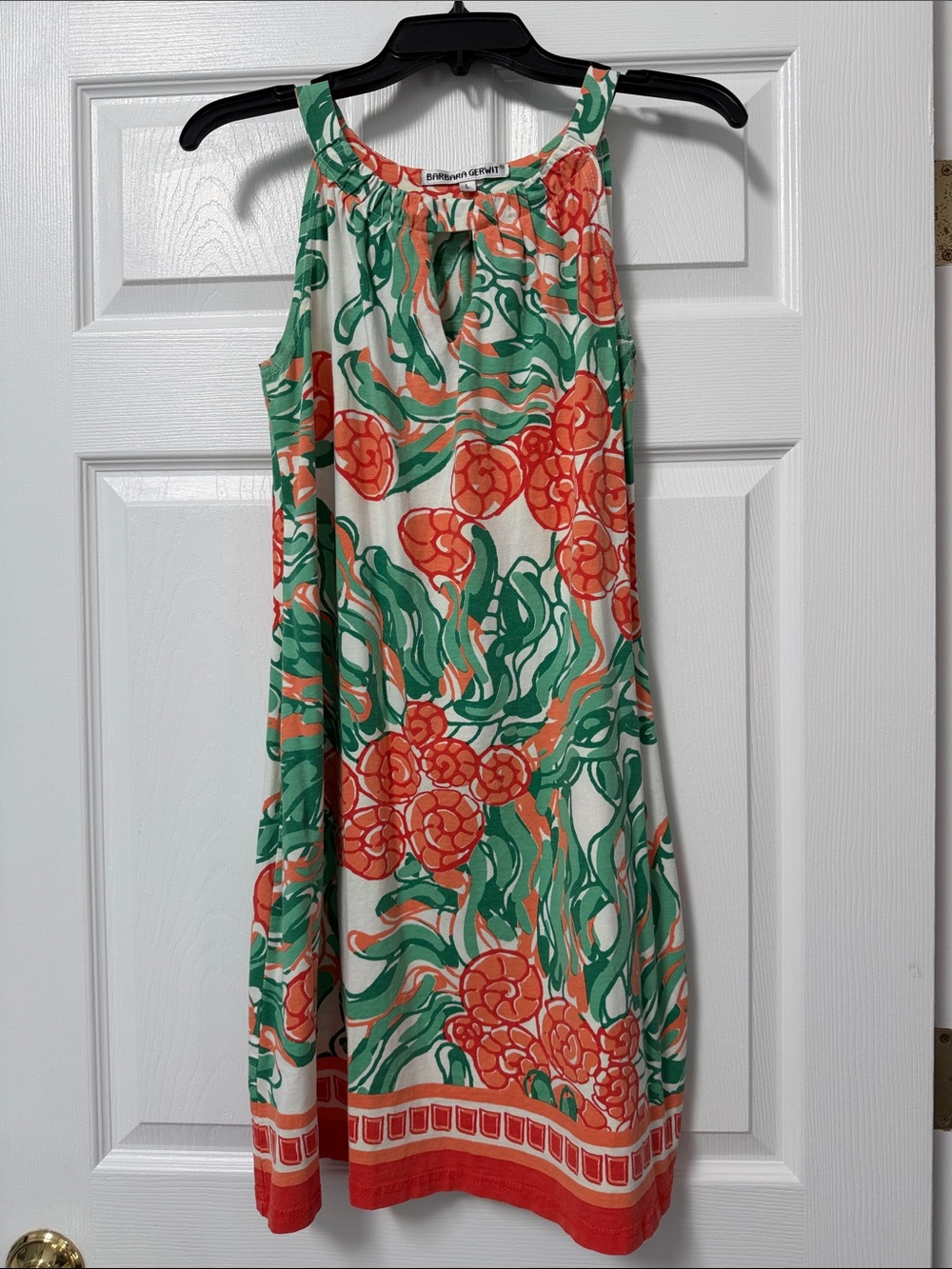Sleeveless Coral Floral Midi Dress with Green Leaf Print - Unknown Brand